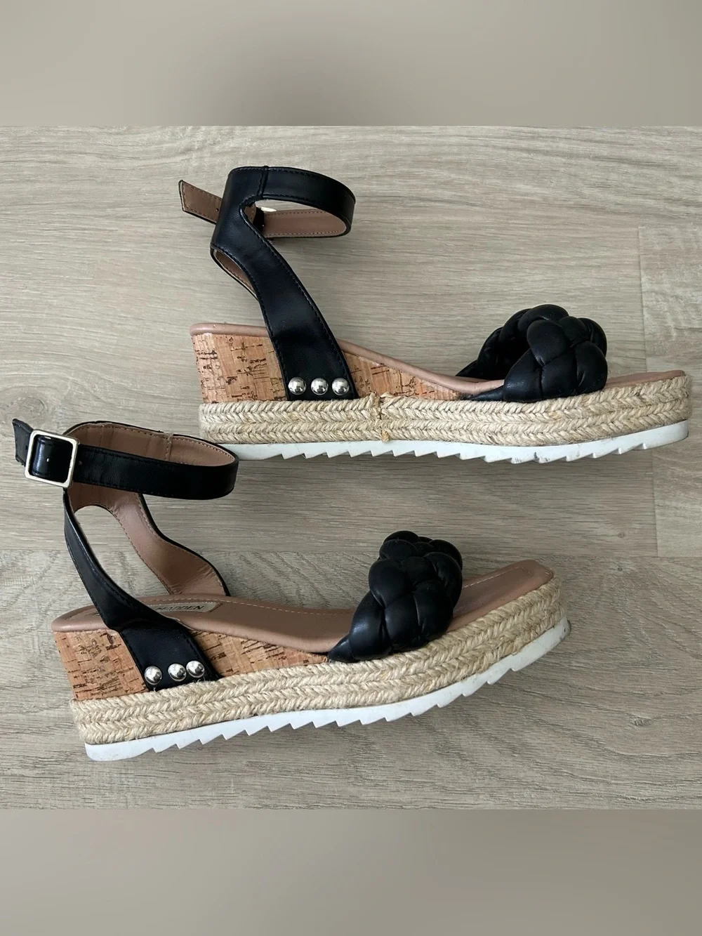 Steve Madden Black Braided Espadrille Wedge Sandals
